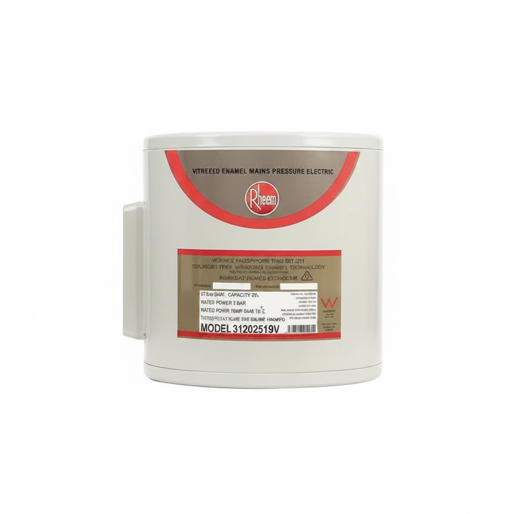White cylindrical device with a label on a white background