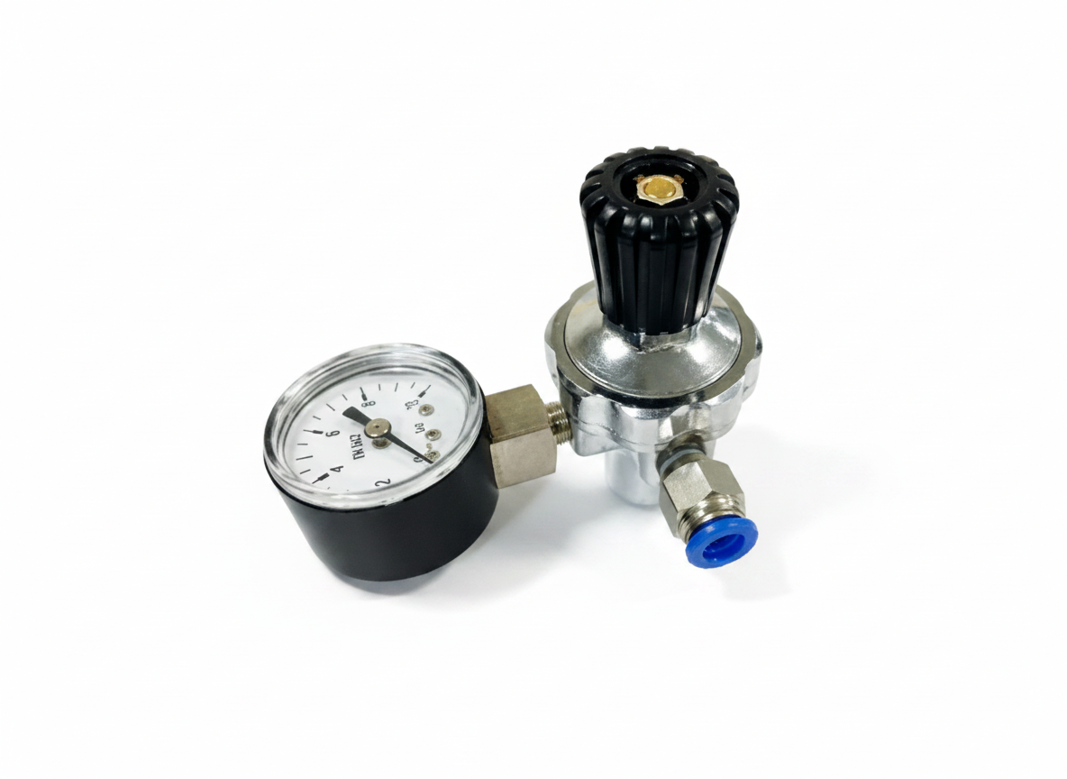 Pressure regulator with gauge on a white background