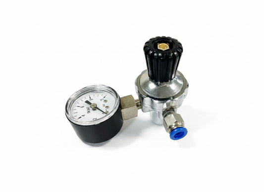 Pressure regulator with gauge on a white background