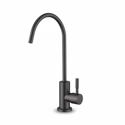 Black kitchen faucet on a white background